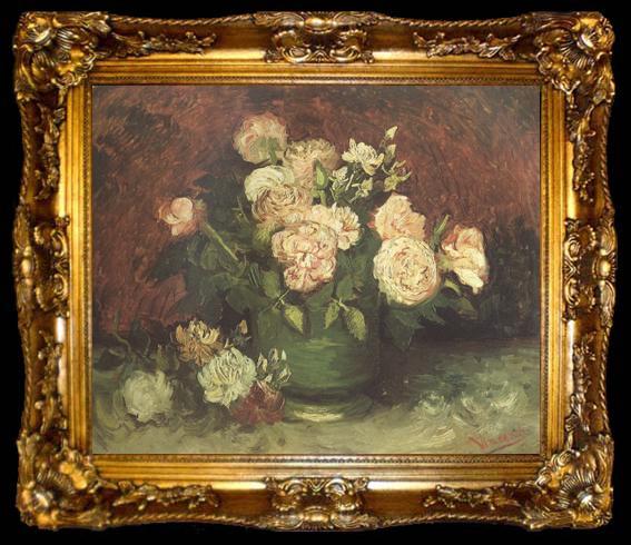 framed  Vincent Van Gogh Bowl wtih Peonies and Roses (nn04), ta009-2